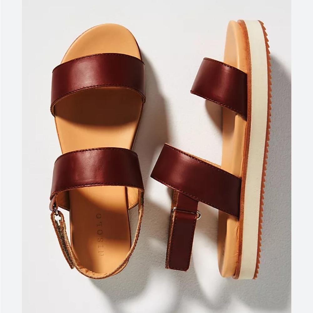 Nisolo Women's Two-Strap Leather Sandals in Burgundy and Tan